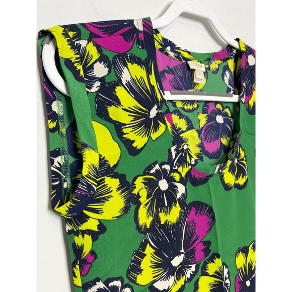 J Crew Top Womens Sz 00 XXS Shirt Tank Blouse Boho Floral Tropical Green Casual - Picture 7 of 12